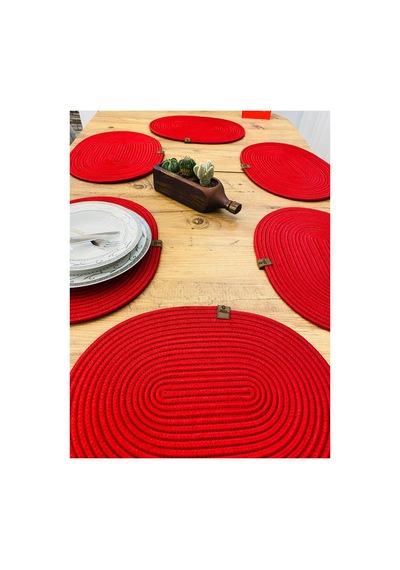 Jüt Hasır Amerikan Servis Oval Supla 6 Lı Kırmızı Kırmızı