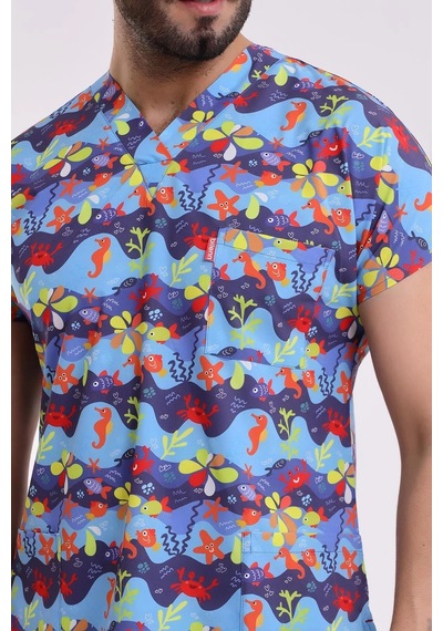 Yarasa Kol Dijital Unisex Desenli Üst - 6530 Deniz Canlıları