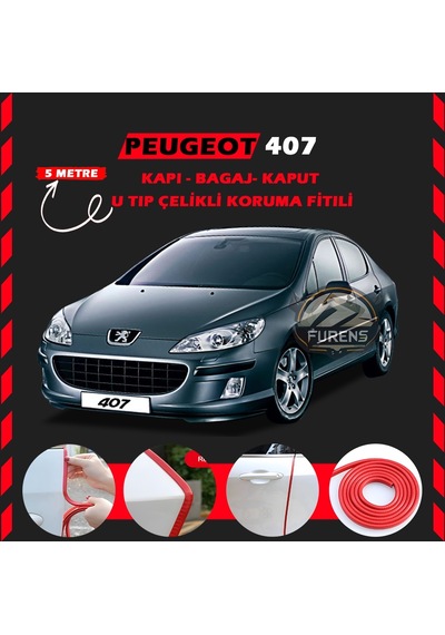Peugeot 407 Oto Araç Kapı Koruma Fitili 5metre Parlak Kırmızı Renk