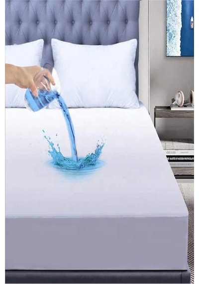 Evony 160x200+30 Cm Fitted Pamuk Alez Çift Kişilik Sıvı Geçirmez Beyaz
