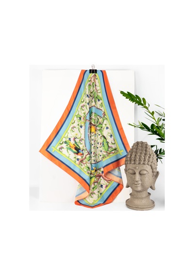 Inno 60x60 Cm Premium Saten Desenli Dikişli Fular Sarı