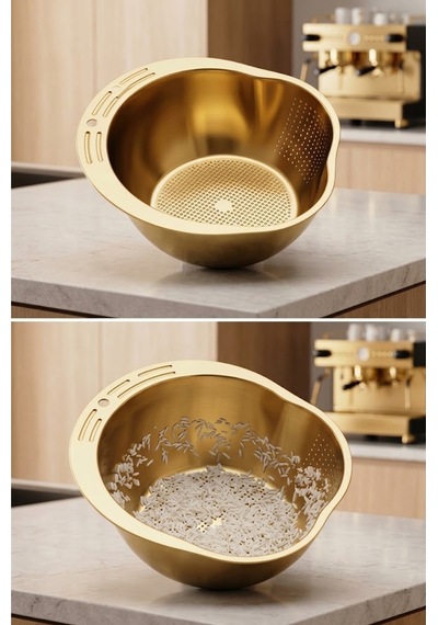 Gold 304 Paslanmaz Çelik Pirinç Ve Sebze Yıkama Süzgeci 26,8 X 24 Cm Diğer