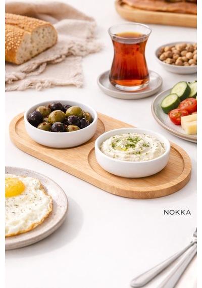 Bambu 2 Bölmeli Sunumluk, Oval Tabak ,yağdanlık Altı 12x24 Cm Renksiz