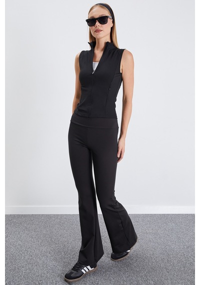 Fullamoda Dik Yaka Dalgıç Kumaş Slim Fit Yelek Siyah