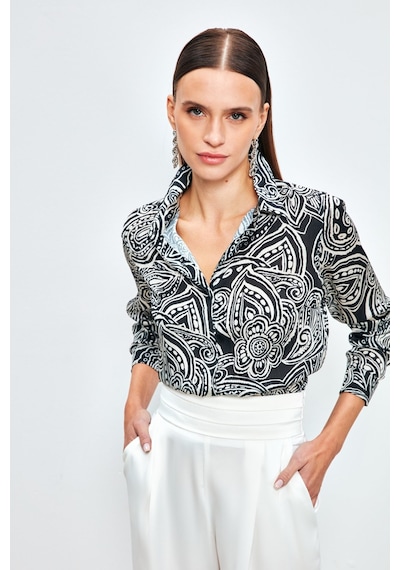 Sateen Desenli Düz Gömlek - Siyah-133997 Siyah
