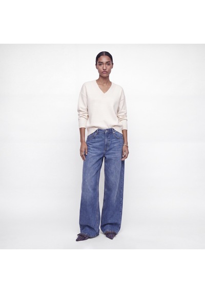 Jack & Jones Kadin Wide Fit V Yaka Triko Kazak - Elsa - 12301418 Cloud Dancer