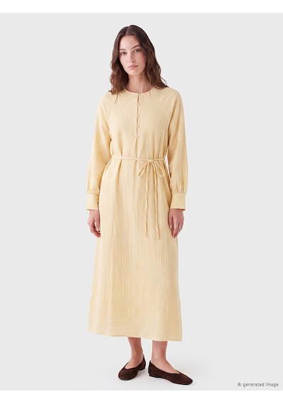 Lcw Modest Sarı Bisiklet Yaka Müslin Elbise