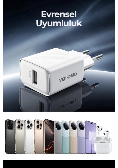 Ven-dens Vd-tc019bac02 20 W Type-c Ve 18 W Usb-a Hızlı Şarj Adaptörü, 1 Metre Pd 30 W Kablo, Beyaz