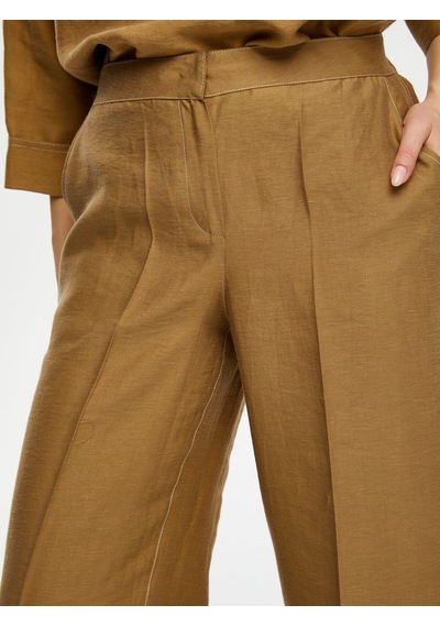 Faik Sönmez Wide Leg Fit Ütü İzli Tensel Keten Pantolon S25pnt018 Us25pnt01831 Vizon