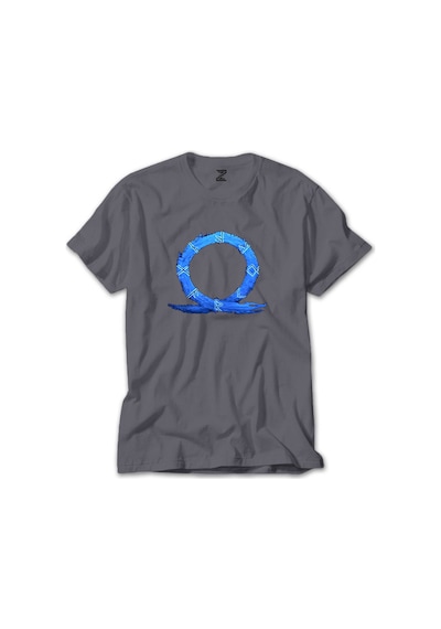 God Of War Ragnarok Blue Logo Gri Tişört Gri