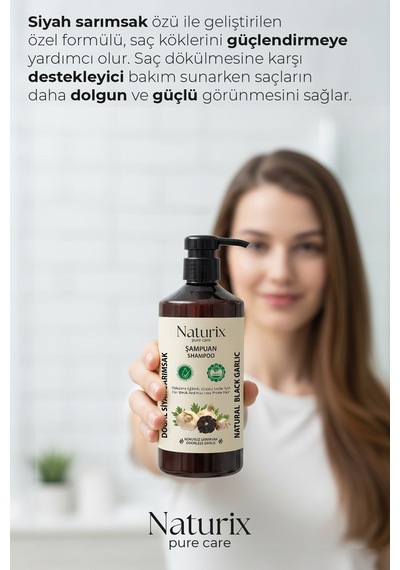 Naturix Saç Dökülmesine Karşı Tuzsuz Siyah Sarımsak Şampuan 600 ML