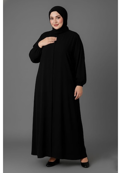Mismoly Medine İpeği Mevlana Kesim Cepli Kuşaklı Bol Büyük Beden Ferace Siyah