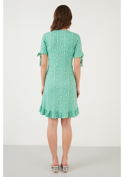 Lela Dar Kesim Kruvaze Yaka Fırfır Detaylı Mini Bayan Elbise 5863719 Benetton
