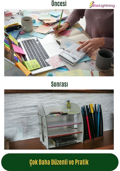 Masa Düzenleyici Organizer Evrak Rafı Masaüstü Organizer Model 6 - Beyaz
