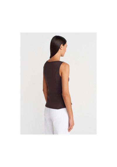 Dilvin 21001 Kayık Yaka Peplum Top-koyu Kahve