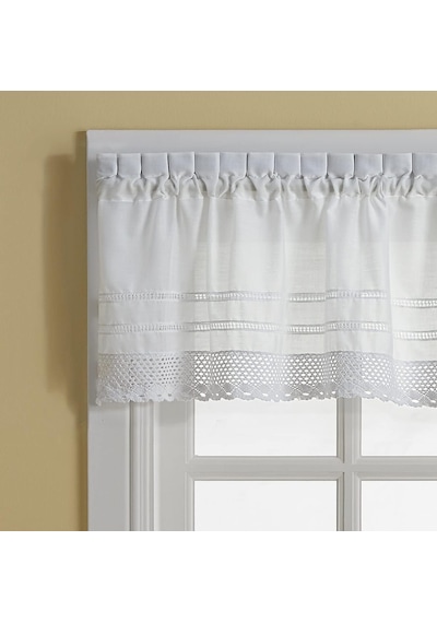 Chf & You Beyaz Kroşe Kafe Mutfak Perdesi Pencere Valance, Çubuk Cep, 132 G X 44 U İnç, 1 Valance