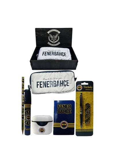 Fenerbahçe Orjinal Lisanslı Beyaz Air Kalemtraş Ahşap Kutulu 6'lı Kırtasiye Seti Fb Laci Yeni