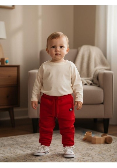 Zekids Erkek Çocuk Pamuklu Bel Paça Lastikli Eşofman Altı-16390 Kırmızı