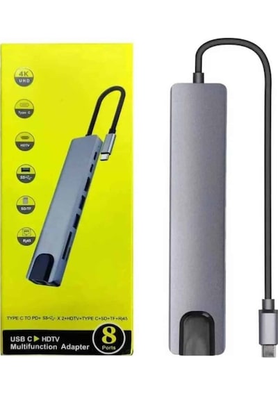 Macbook Pro/air Uyumlu Usb Type-c 8 In 1 Hub Dönüştürücü Çevirici Çoklayıcı Usb Hdmı Micro Sd 8 Girişli Çok Renkli