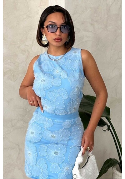 Verymoda Boncuk İşlemeli Kolsuz Bluz - D2769 Mavi