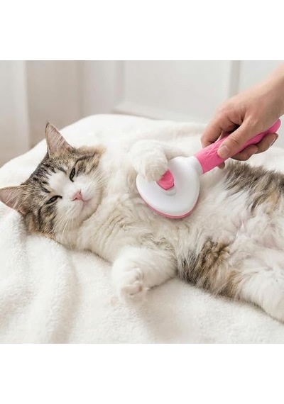 Kendini Temizleyen Kedi Köpek Tarağı - Basma Tuşu Mekanizmalı Otomatik Temizlenen Tüy Toplama Fırçası - Cilt Dostu Çelik İğne - Kaymaz Ergonomik Sap - Uzun Kısa Tüyler İçin - Pembe