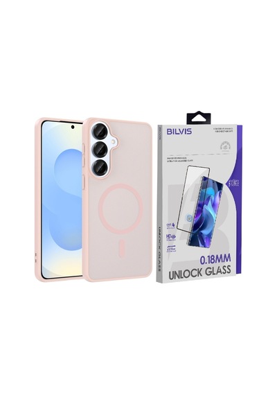 Vendas Samsung Galaxy S26 Kılıf M-safe Şarj Özellikli Zore Babet Kapak + Bilvis Cam Ekran Koruyucu Pembe