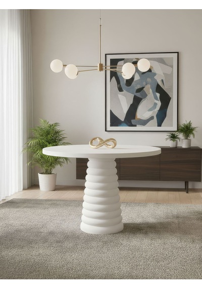 Spirra Yuvarlak Ahşap Yemek Masası 120x120 Beyaz