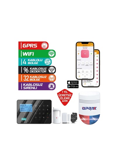 Ard-575+ Bgr-09 Gprs/gsm/wifi Kablosuz Alarm Paneli Ve Bgr-09 Kablosuz Sirenli 1 Yıl Ahm