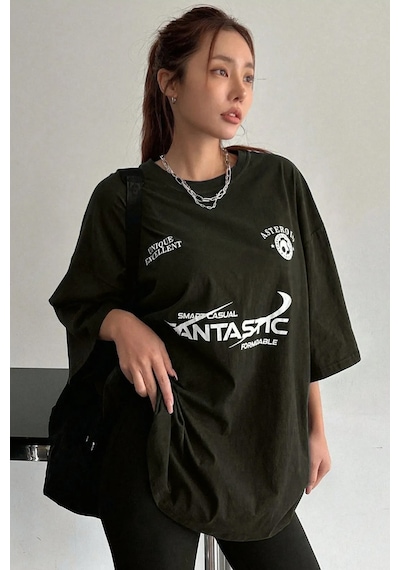 Fantastic Baskılı Unisex Oversize Tshirt Siyah