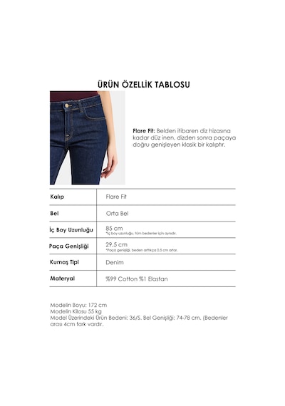 it's basic Kadın İndigo Selvedge 7s6-50 Sln05 Flare Fit Esnek Kumaş Denim Jean