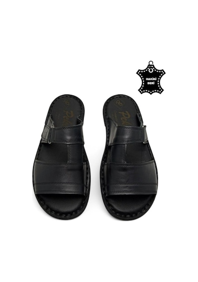 Tamamen Hakiki Deri Ve Topuk Yastıklı Sistemli Ortopedik Erkek Terlik Siyah-40 Siyah