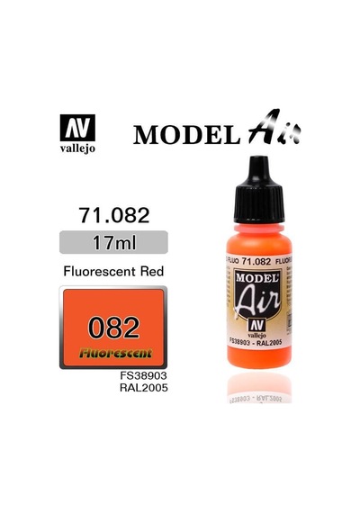 17 Ml. Fluorescentrescent Red Model Air Serisi Maket Boyası, Vallejo 71082 Standart