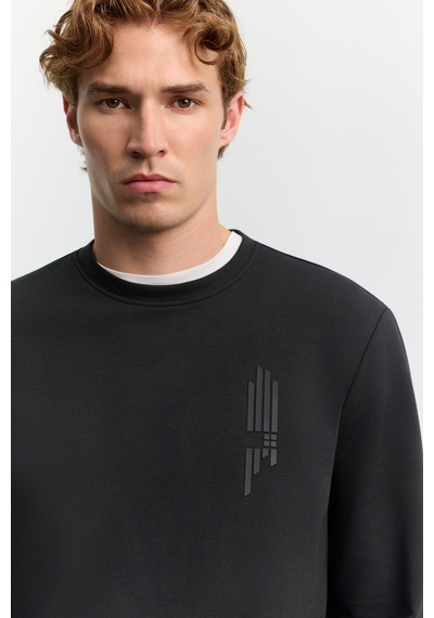 Avva Erkek Siyah Bisiklet Yaka Kolay Ütülenen Baskılı Pamuklu Regular Fit Sweatshirt A62y1297