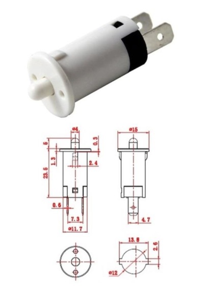 Ters Buton Yuvarlak Beyaz 12 Mm 2 Pim Kapalı Kontak