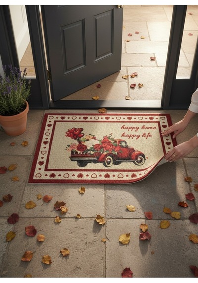 Hijyenik Kıvırcık Paspas 40x60 Cm - Islaklık Emici Kapı Önü Paspası Kırmızı