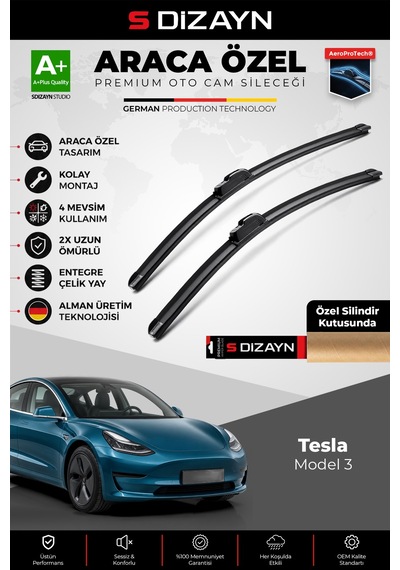 S-dizayn Tesla Model 3 Ön Cam Silecek Seti 2017 Üzeri Premium Araca Özel 65-48 Cm A+ Kalite