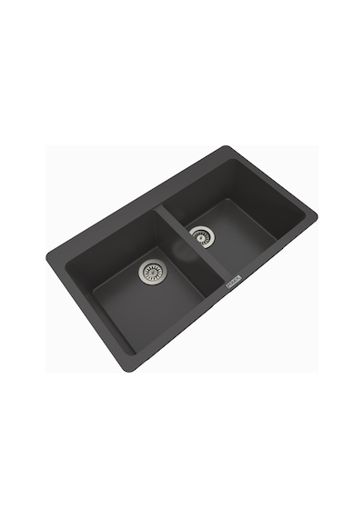 Polex Cristalüx Granit Evye P-N9 Antrasit 2 Hazneli Tezgah Altı Ve Tezgah Üstü Mutfak Evyesi 86x50.5 CM