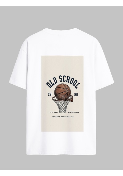 Black Nova Oversize Baskılı Unisex Tişört Basketball 86 Beyaz