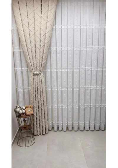 Nivemeshome Sedef 3-0006 V2 Bej 13 Pileli Fon Perde 50x280