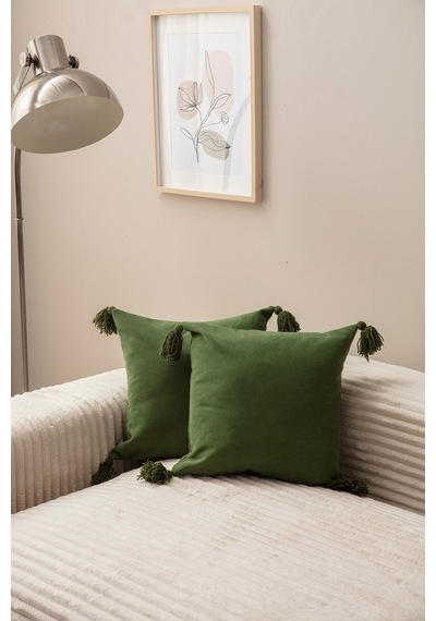 Swita Home İkili Dekoratif Püsküllü Kırlent Kılıfı 43x43 Yeşil