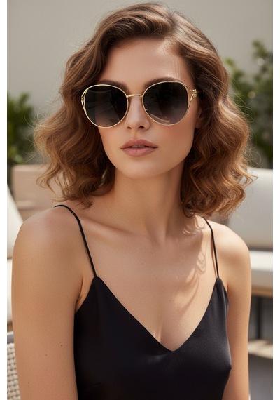 Daniel Klein Dk4329-2 Siyah Gold Grace Round Modern Tasarım Premium Kadın Güneş Gözlüğü Gold