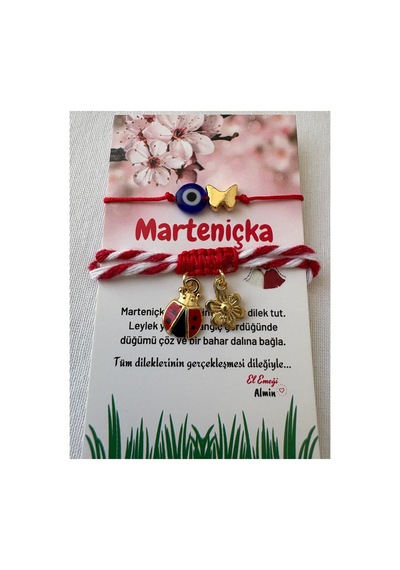 Hediyelik Marteniçka Uğur Böceği, Nazar Boncuğu Bileklik İkili Set Kırmızı Kırmızı