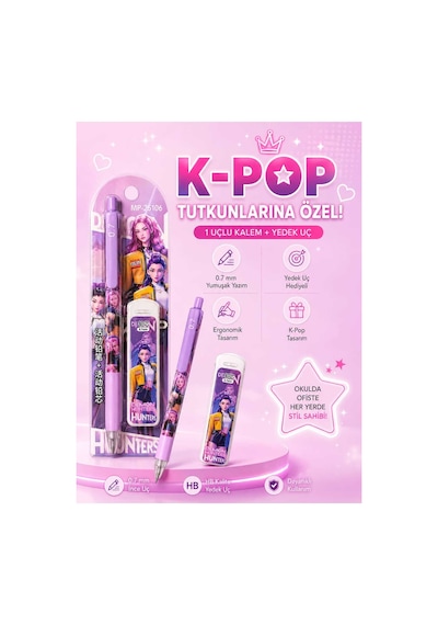 K-pop Anime Desenli Uçlu Kalem Ve Yedek Uç Seti 0.7 Mm 1 Adet Set 1 1