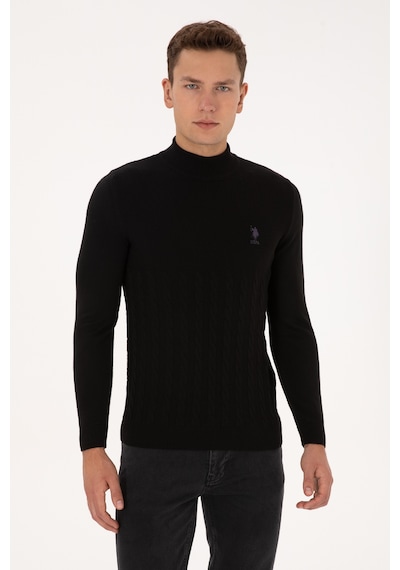 U.S. Polo Assn. Erkek Slim Fit Boğazlı Yaka Siyah Kazak 50315037-VR046