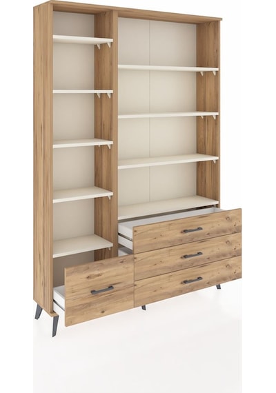 Arges Dolap 9 Raflı 4 Çekmeceli 132x30x195 Çam-aytaşı/çam Çam