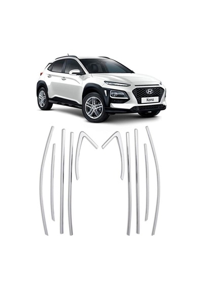 Hyundai Kona 10 Parça Paslanmaz Krom Cam Çerçeve Çıtası Seti 486