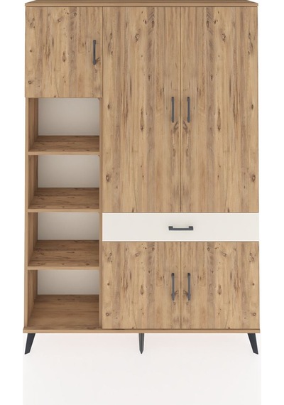 Arges Dolap 8 Raflı Tek Çekmeceli 5 Kapaklı 132x30x195 Çam-ça... Çam