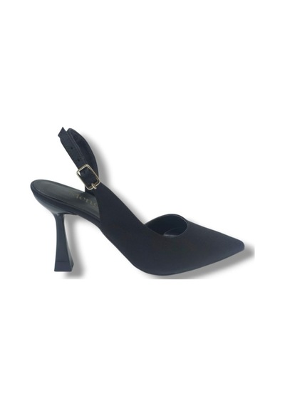 Mengi 693-26 Parlak Saten Arkası Açık Kadın Stiletto 8,5cm Siyah