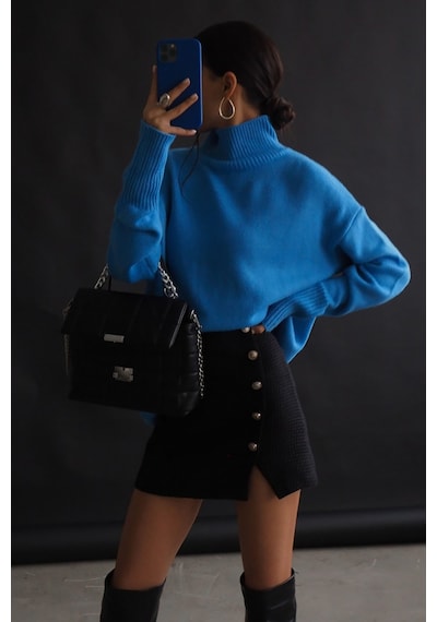 Madmext Mad Girls Mavi Balıkçı Yaka Kazak Mg1252 - Mavi
