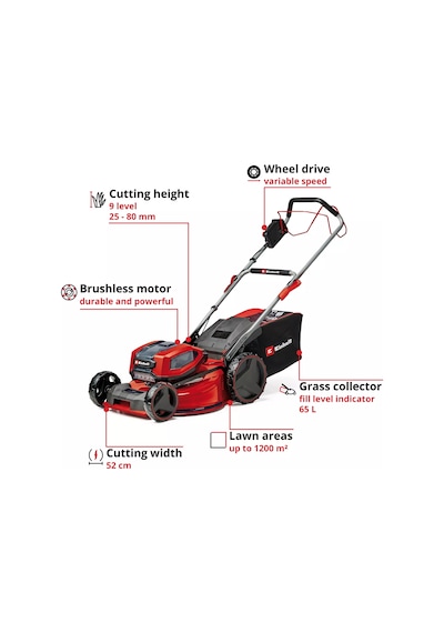 Einhell GP-CM 36/52 S Li BL 4x5,2 Ah Akülü Çim Biçme Makinesi - 3413320